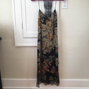 Zara Silk Slip dress long lace floral satin maxi